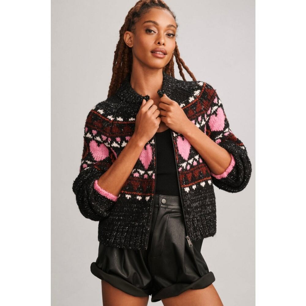 Pilcro by Anthropologie Peace Love Icon Hearts Zip Up Sweater. Size S. Ret. $168 - Picture 12 of 12